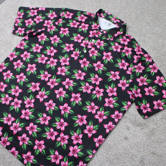 USAG You Suck at Golf Polo Shirt Mens 2XL XXL Black/Pink Floral Poly Stretch S/S - Picture 3 of 12